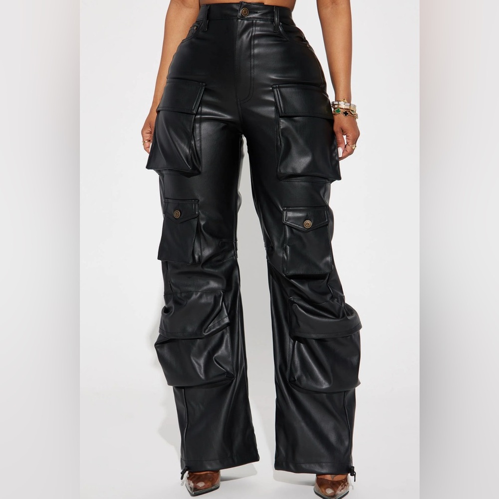 FASHION NOVA FAUX LEATHER CARGO PANTS
